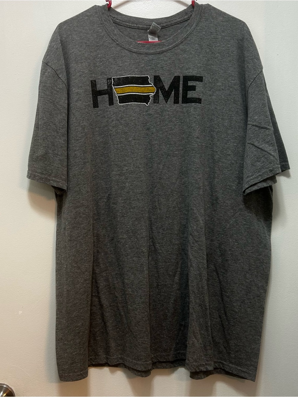 Gildan Heather Gray 'HOME' Iowa Hawkeyes Graphic Tee with Gold Accent